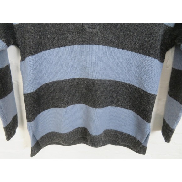 Madewell Sweater Womens Small Rugby Stripe Polo Blue Gray Stripe Mock Neck Wool - Picture 3 of 8